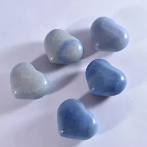 Blue Aventurne Quartz Crystal Heart 30mm Natural Gemstone PalmStone 1pc - Picture 1 of 3