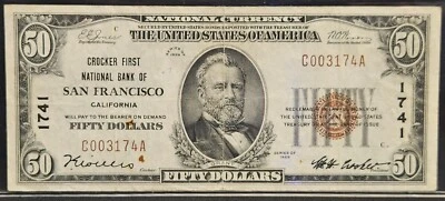 SALE! Rare 1929 $50 San Francisco CA Charter 1741 - Brown Seal - Image 1 of 2