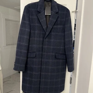 Men ASOS Wool Overcoat Blue Size Medium NWT - Picture 1 of 8