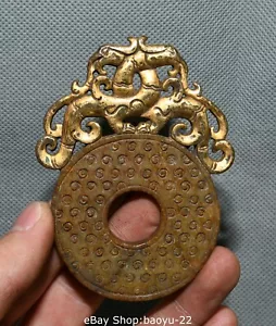 Old Dynasty Hetian Jade Gold Carved Double Phoenix Bird Animal Yubi Yu Bi Amulet - Picture 1 of 8