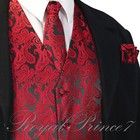 BLACK RED Paisley Tuxedo Suit Dress Vest Waistcoat & Neck tie and Pocket Square 