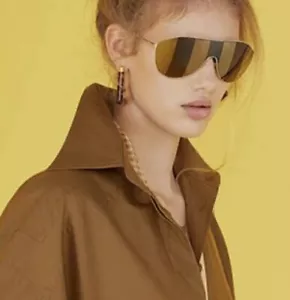 FENDI Sunglasses AUTHENTIC Shield Gold Wrap FF 0405/ss 01Q Brown Mirror Pequin - Foto 1 di 14
