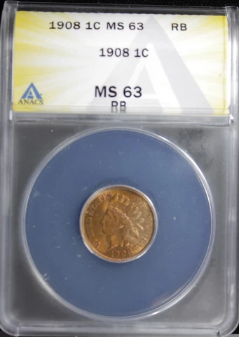 1908 INDIAN CENT ANACS MS-63 RED/BROWN (2330067) Cover