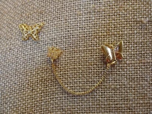 Vintage 2 Butterfly Pins w/ Chain about 3" Long & Single Butterfly Pin 1/2" USA - Picture 1 of 9