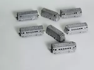 Set Of 7 Vintage Midgetoy Train Cars Silver Metal USA Rockford Illinois 1950s - Picture 1 of 7