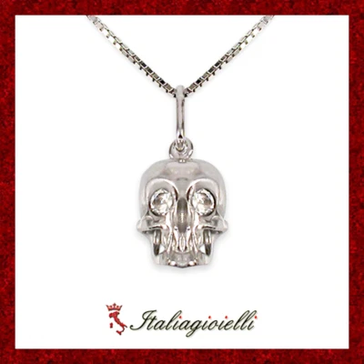 Collana Teschio in Argento 925 Rodiato Oro Bianco - Immagine 1 di 4