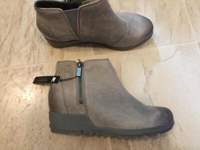 New $140 Sorel Evie Side Zip Gray Ankle Wedge Booties Boots Women 10.5 - Image 1 of 4