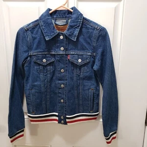 Levis Denim Jean Jacket Womens Size XS Red White Blue Trim 100% Cotton New Y2K - Picture 1 of 11