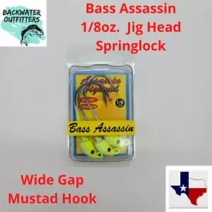 Bass Assassin1/8oz Chartreuse Springlock Jig Head w/ Mustad Hook 3cnt SLJA-76005 - Picture 1 of 9