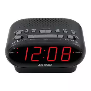 Digital AM/FM Alarm Clock Radio, Black with Red LED Display - Picture 1 of 6