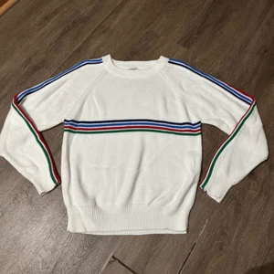 Vintage Pyramid Mens White Multi Color Stripes Knit Crewneck Soft Sweater Sz M - Picture 1 of 9