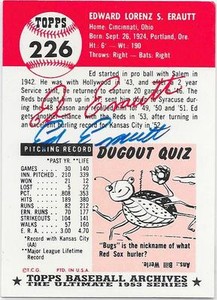 1991 Topps Archives (1953) - ED ERAUTT - Hand Signed Autograph Card - REDS