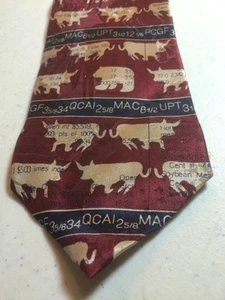 Ralph Marlin STOCKBROKER Mens100% Silk Neck Tie Burgundy Bear Bull Market Broker - Picture 1 of 2