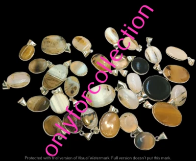 Lote de colgantes hechos a mano de piedras preciosas de ágata con bandas amarillas enchapadas en plata de ley 925 Foto 1 de 4