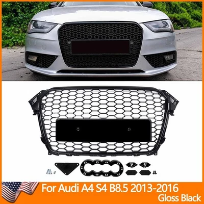 RS4 Style Front Bumper Grille Grill Glossy Black For 2013-2016 Audi A4 S4 B8.5 Foto 1 de 4