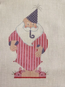 Christmas~Party Santa~Pink Bunny Slippers~Needlepoint Canvas~Small - Picture 1 of 3