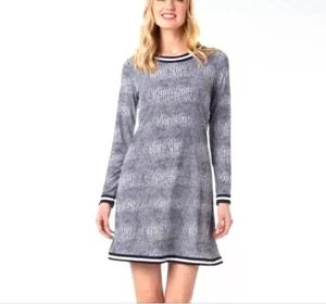 Michael Kors Womens Mini Dress White Navy Print Zip, P - Picture 1 of 11