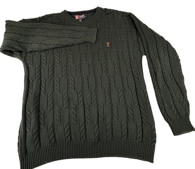 Chaps Ralph Lauren Sweater Mens L Green Cable Knit Crest Logo Grandpa Y2K Preppy - Image 1 of 4