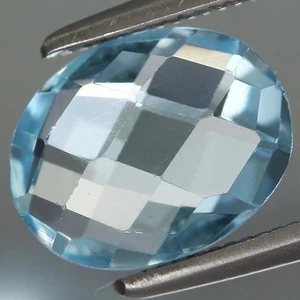 2.06ct t.w 9x7mm Oval Checkerboard Cut🙾Natural Brazillian Sky Blue Topaz Gemsto - Picture 1 of 4