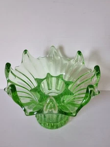 Vintage Sowerby Green Glass Upturned Rim Vase & Original Frog to hold Lily Stems - Picture 1 of 12