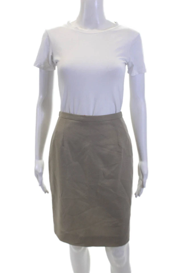 Giorgio Armani Le Collezioni Womens Back Zip Pencil Skirt Brown Wool Size 4 - Image 1 of 4