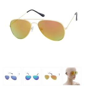 Kids Gold Frame Mirrored Sunglasses 52mm Youth Teen UV400 Reflective Shades - Picture 1 of 6