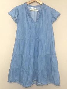 Style & Co. Tiered A- Line Mini Babydoll Dress S Blue Chambray Beachy Western - Picture 1 of 8