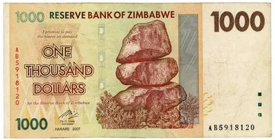 Zimbabwe 1000 Dollars 2007 P-71 Hyperinflation Circulated Banknote - Image 1 of 2