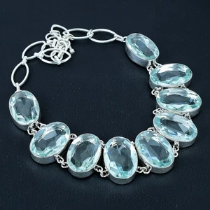 Aqua Aquamarine Gemstone 925 Sterling Silver Jewelry Necklace Size-17-18" - Picture 1 of 5