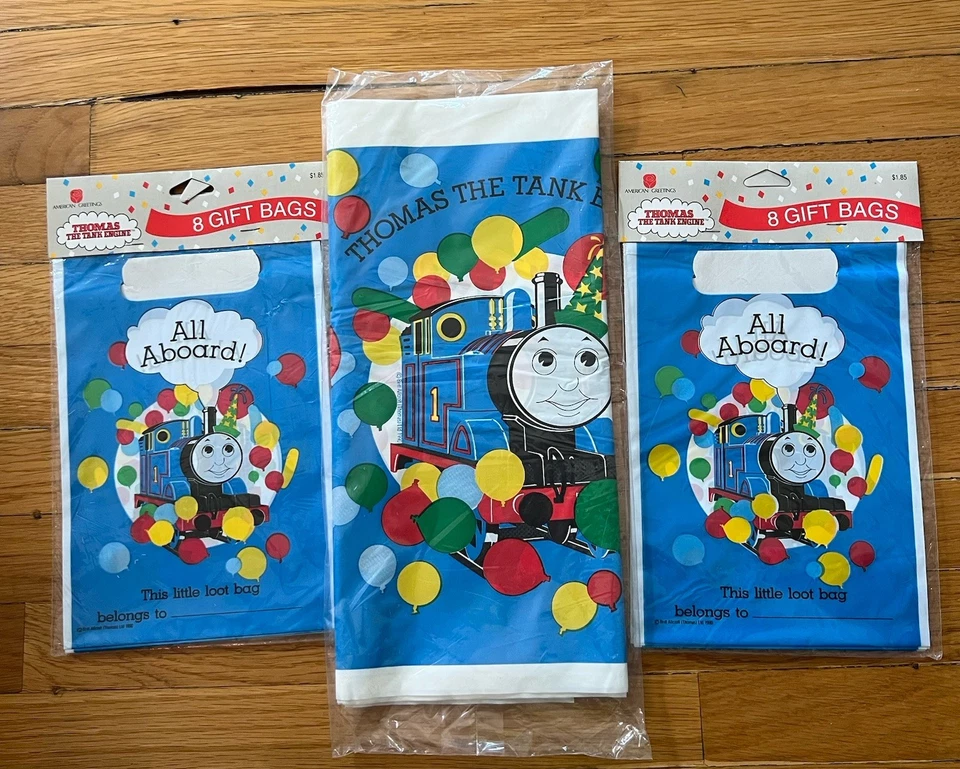 Lote de 3 bolsas de botín de mantel de fiesta de cumpleaños Thomas the Tank 1990 de colección NUEVO Foto 1 de 4