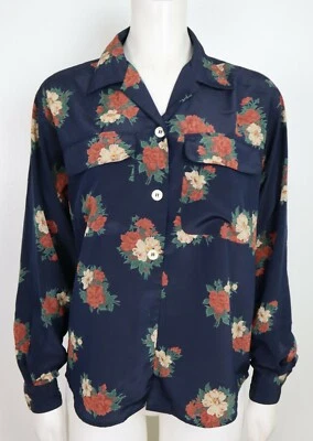 Russ Vintage Women's Blouse Size 6P Blue Floral Long Sleeve Button Up - Image 1 of 4
