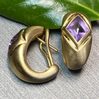 Pendientes de aro de amatista vintage Montblanc joyería fina de segunda mano de oro de 18 quilates Foto 1 de 4