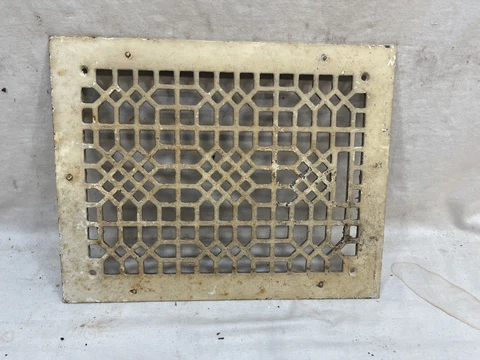 1800s Antique Metal FLOOR REGISTER Vent/Grate - VICTORIAN Honeycomb Style ORNATE Cover