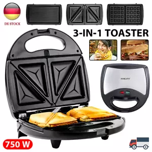 3 in 1 Sandwichmaker Sandwichtoaster Waffeleisen Sandwich Kontaktgrill 750 W - Bild 1 von 12