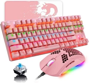 Wired keyboard and mouse combo 87 keys portable rainbow backlit GamingGirls pink - Picture 1 of 9