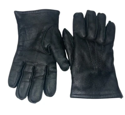 Vintage Sears Roebuck Leather Gloves Black Fur Lined USA Men's Medium Chore - Image 1 of 4