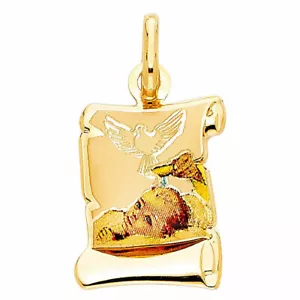 14k Real Solid Yellow Gold Baptism Bautismo Enamel Charm Pendant Oro Solido Dije - Picture 1 of 3