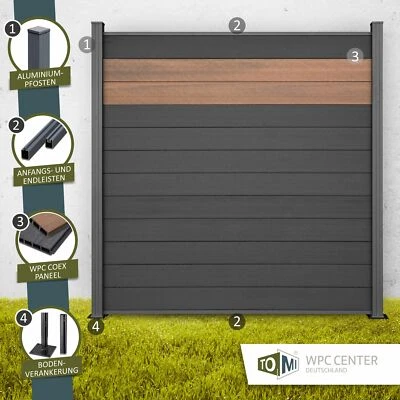 TOMI WPC COEX Premium Line BiColor Sichtschutzzaun Zaun Gartenzaun Anthrazit - Bild 1 von 3