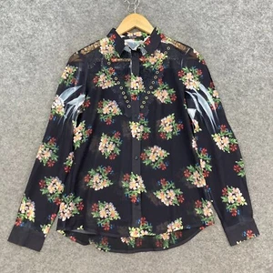 Guess Womens Top Size XS Black Sheer Floral Long Sleeve Collared 12929 - Picture 1 of 12