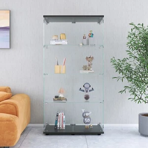 Glass Display Cabinet Floor Standing Curio Bookshelf with 2-Door & 4 Shelves - Picture 1 of 13
