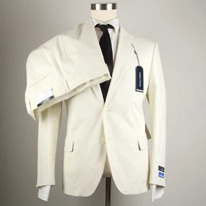 44S Nautica Mens 2 pc Suit Blazer Jacket Pants 38Wx28L Solid Cream E03264 - Picture 1 of 14