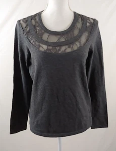 Vince Camuto Damen Pullover Medium Spitze Ausschnitt Langarm dunkelgrau - Bild 1 von 8