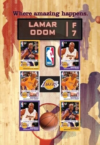 Mayreau 2008 - LA Lakers Lamar Odom - NBA - Sheet of 6 Stamps - MNH Cover