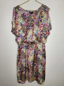 Vintage Oleg Cassini Damen Blumen U-Ausschnitt Kleid Größe L Boho Retro seidig gebraucht, in einwandfreiem Zustand - Bild 1 von 7