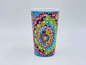 Taza de café de viaje de cerámica vitrificada Longaberger diseño multicolor 5" usada en excelente estado  - Imagen 1 de 6