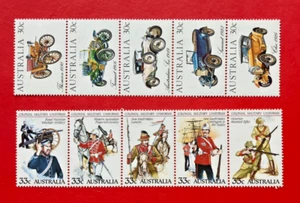 Australian - Vintage cars + Colonial Military Uniforms - Both Strips of 5 - MUH - Picture 1 of 1