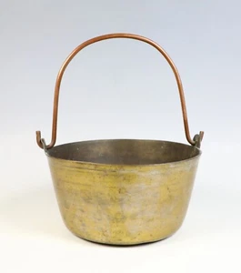 Antique Brass and Copper Hanging Cauldron / Stew Pot / Jam Pan - Picture 1 of 7