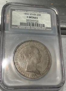 1850 Spain 20 Reales Isabel II NGC F DETAILS - Picture 1 of 2
