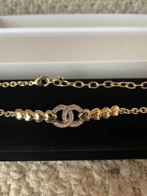 AUTH CHANEL NECKLACE HEART CHOKER COCO MARK GOLD RHINESTONE B23P - Image 1 of 4