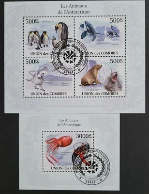 Comoros / Animals of the Antarctic / 2 minisheets CTO* - Image 1 of 3